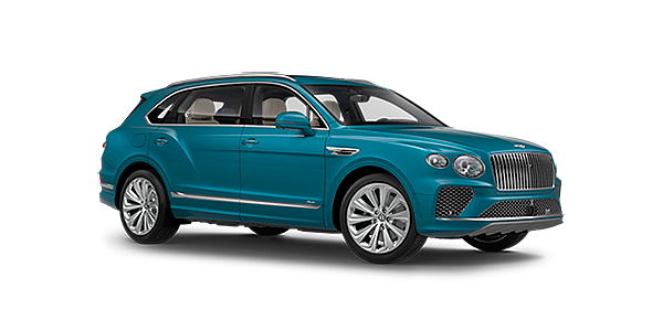 Bentley St Peter Bentley Bentayga EWB Azure front side angled view in Topaz blue coloured exterior. 