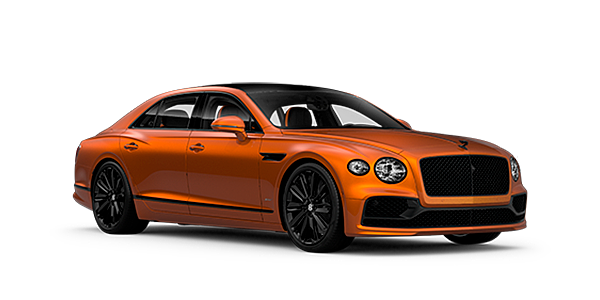 Bentley St Peter Bentley Flying Spur Speed front side angled view in Orange Flame coloured exterior. 